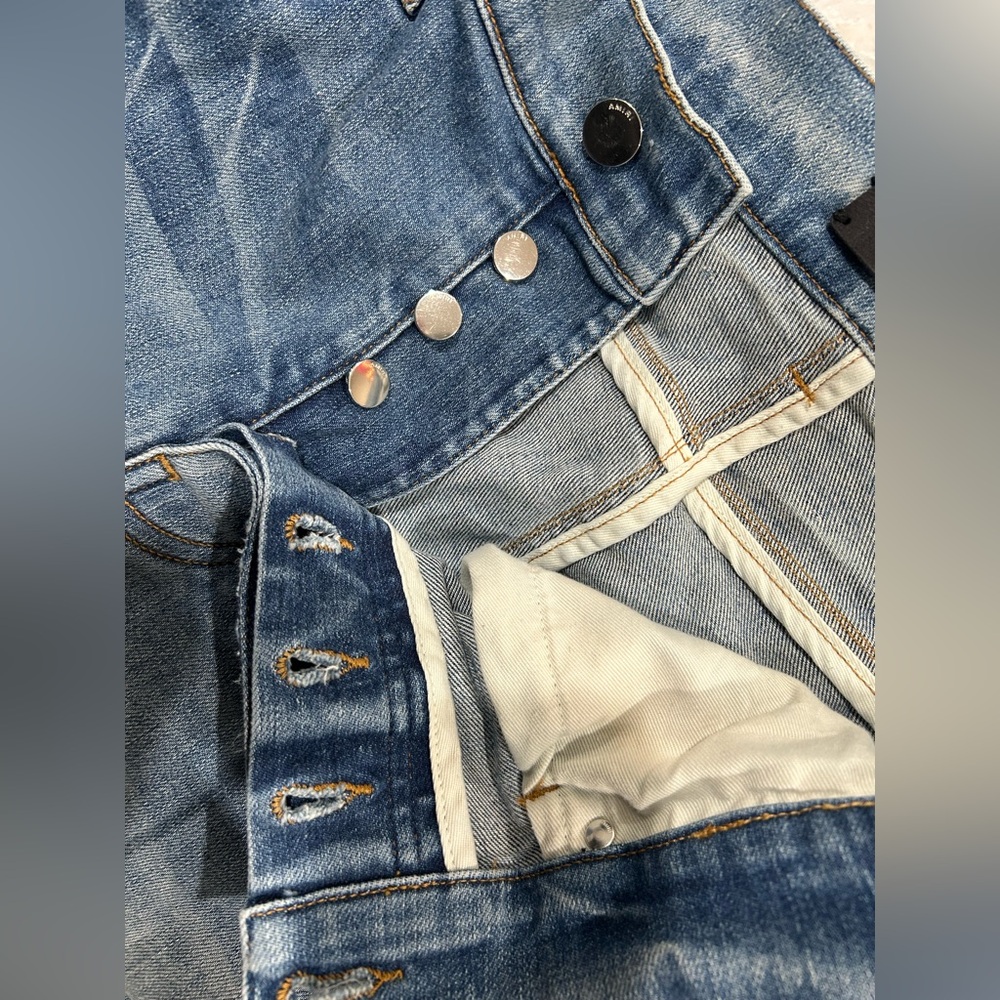 Amiri Broken Track distressed Skinny jeans w/white Stripe - Picture 13 of 16